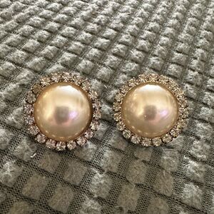 Silver Faux Pearl and Crystal Clip Earrings